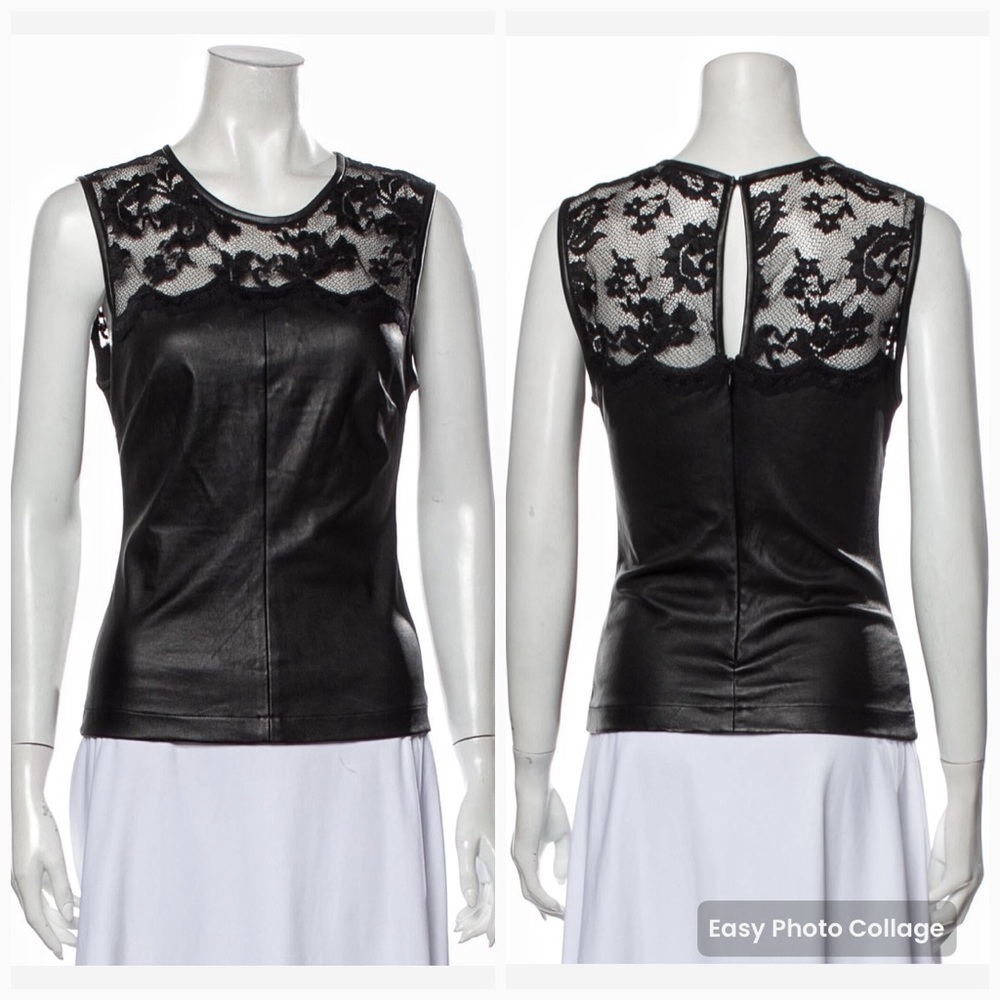 Robert Rodriguez Leather & Lace Scoop Neck Tank Top XS / 2
